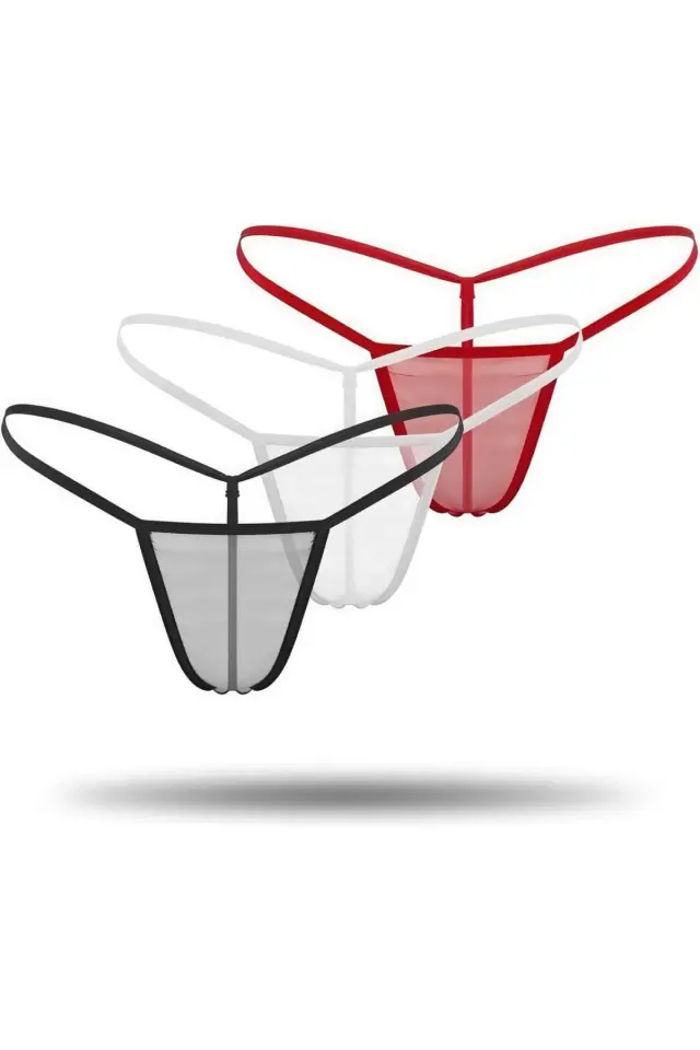 3`lü Renkli Transparan Tül String Tanga TM0369