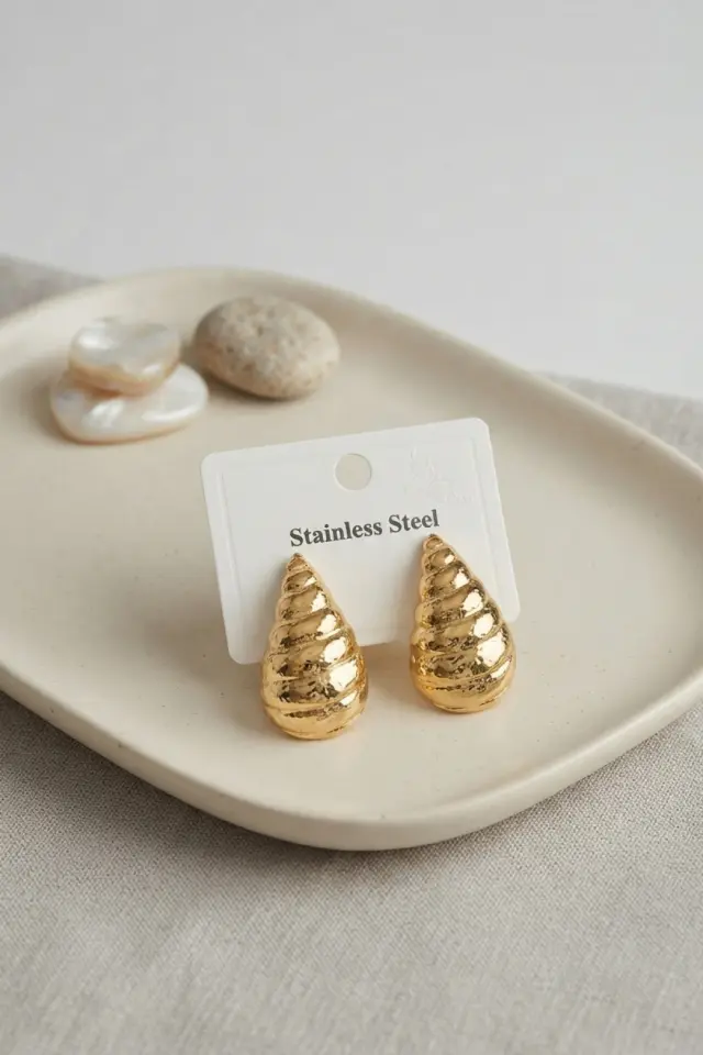 316L Çelik Gold Renk Vintage Damla Model Küpe TJ-BKP12039