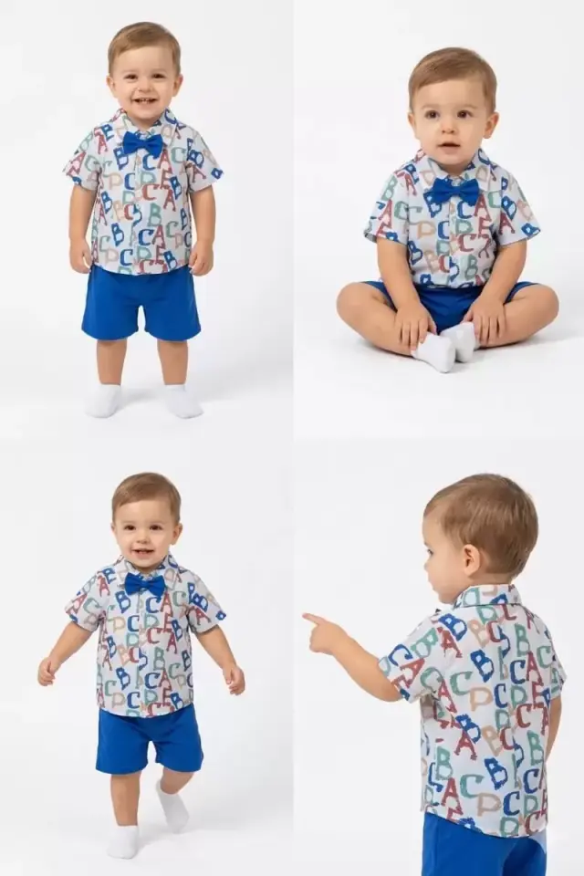 9/24 Ay Papyonlu Gömlekli Şortlu Bebek Takımı